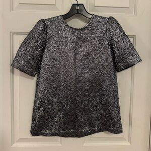 Kate Spade Short Sleeve Silver Metallic Blouse Size 0
